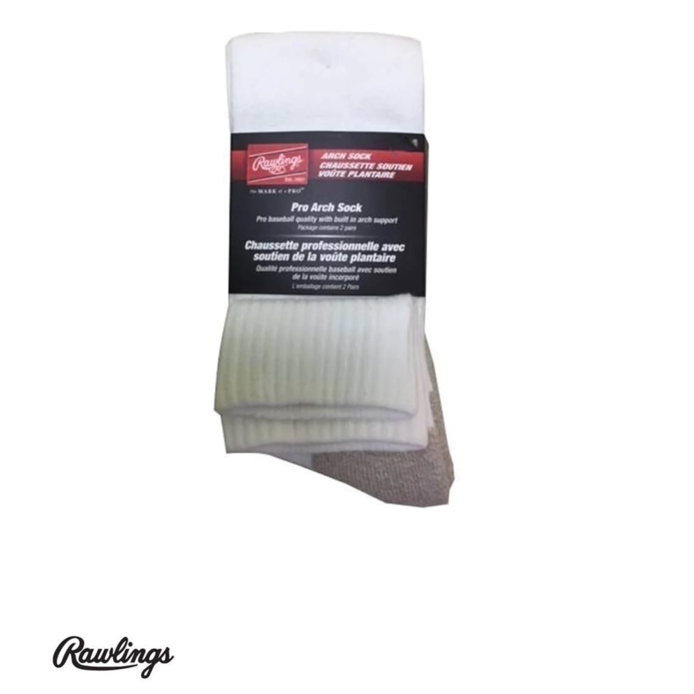 𝅺RAWLINGS NWT 2 PACK Pro Arch Sports Baseball Sock Cotton White Unisex